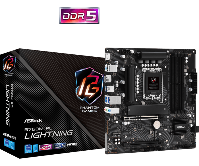 Материнская плата ASRock B760M PG LIGHTNING LGA1700 4xDDR5 4xSATA 3xM.2 HDMI DP mATX