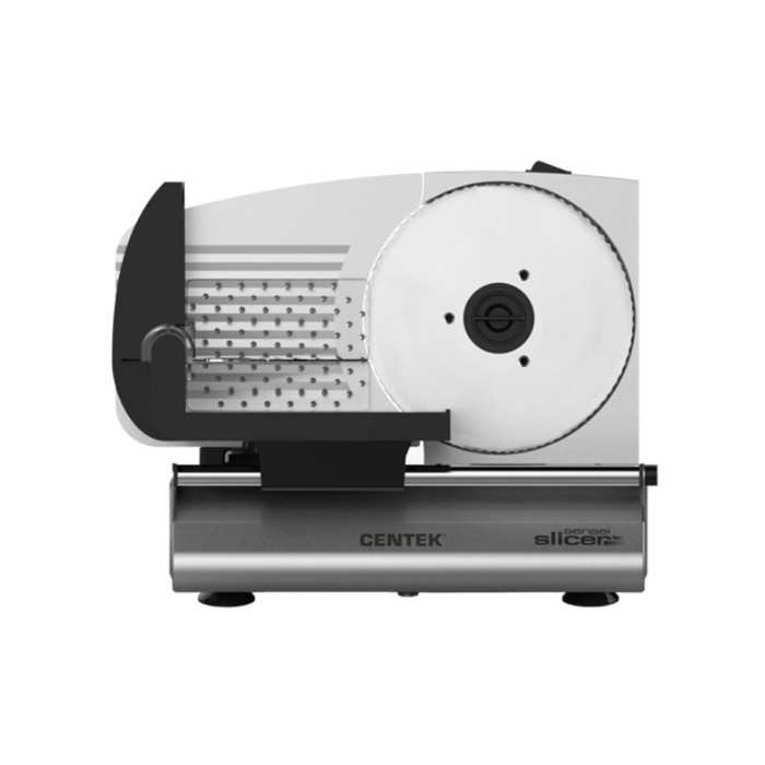 Ломтерезка, Centek, CT-1380, (сереб), Мощность 150 Вт, Толщина нарезки 3-15мм, Держатель крайнего ломтика, Стальной