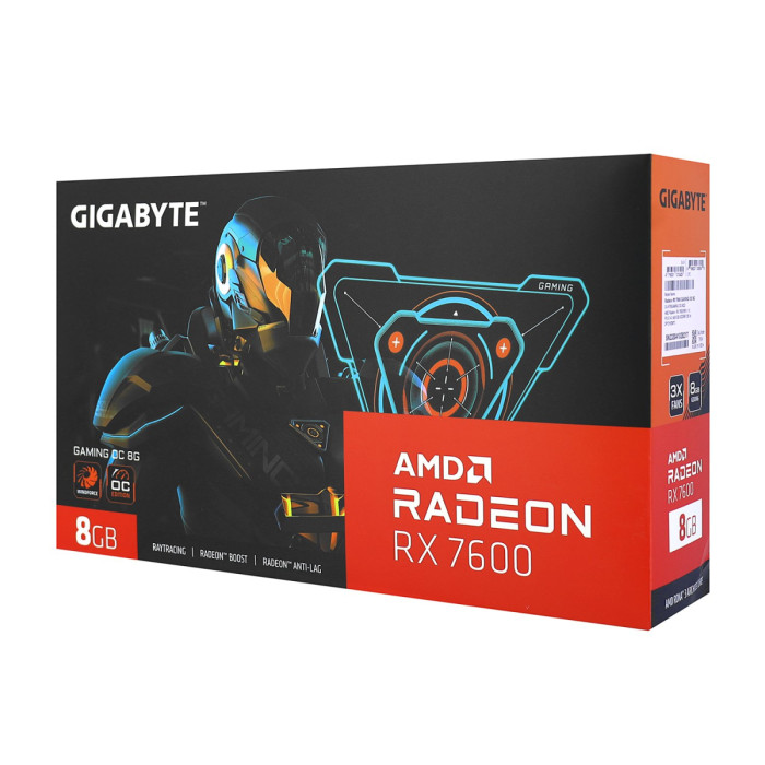 GPU AMD, 8 GB, Gigabyte RX 7600 [GV-R76GAMING OC-8GD], HDMI/3DP, GDDR6/128bit