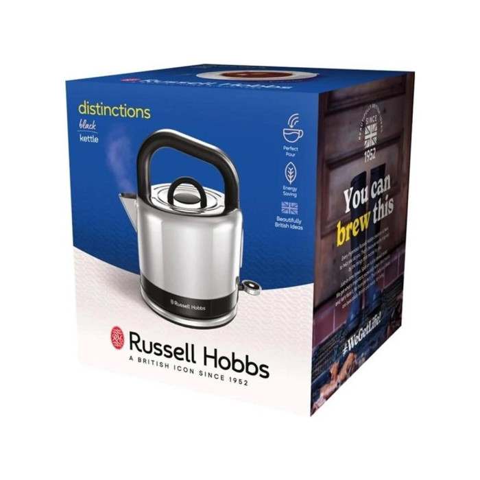 Чайник электрический, Russell Hobbs, 26420-70, Объем 1.5л, Нержавеющая сталь, Установка температуры нагрева 100°C, Защита от перегрева, Выключение при снятии с базы, Мощность 2400W, Серебристый