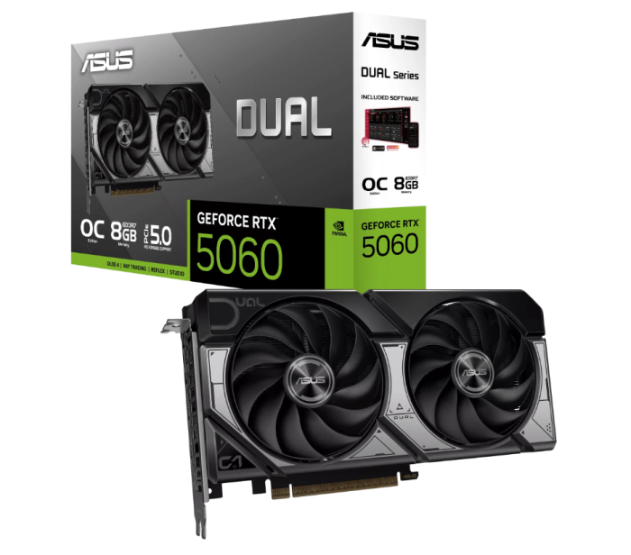 Видеокарта ASUS GeForce DUAL-RTX5060-O8G, OC Edition, 8GB GDDR7 128-bit 1xHDMI 3xDP DUAL-RTX5060-O8G