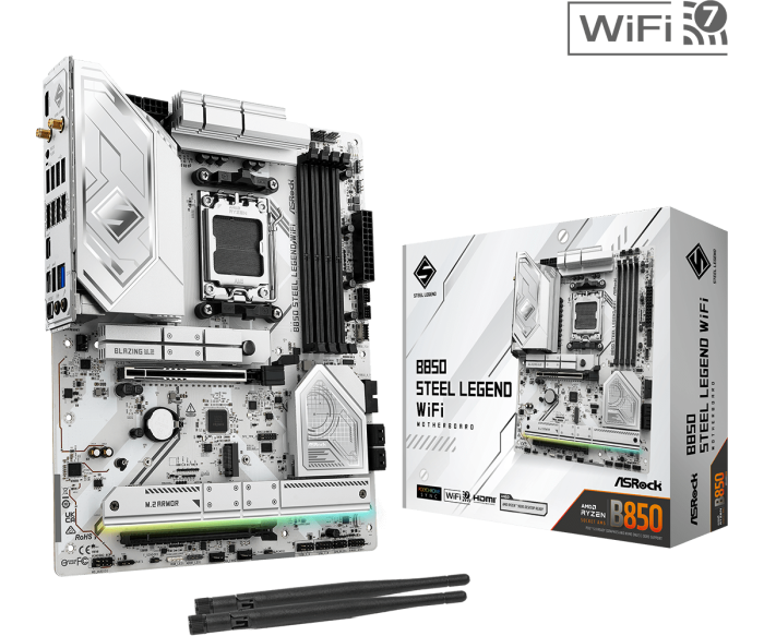 Материнская плата ASRock B850 STEEL LEGEND WIFI AM5 4xDDR5 4xSATA 2xM.2 1xM.2 Key 2xWiFi 1xHDMI ATX
