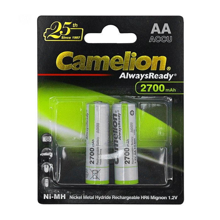 Аккумуляторы Camelion AA, AlwaysReady NiMH, 2700mAh/1.2V, комплект - 2 штуки