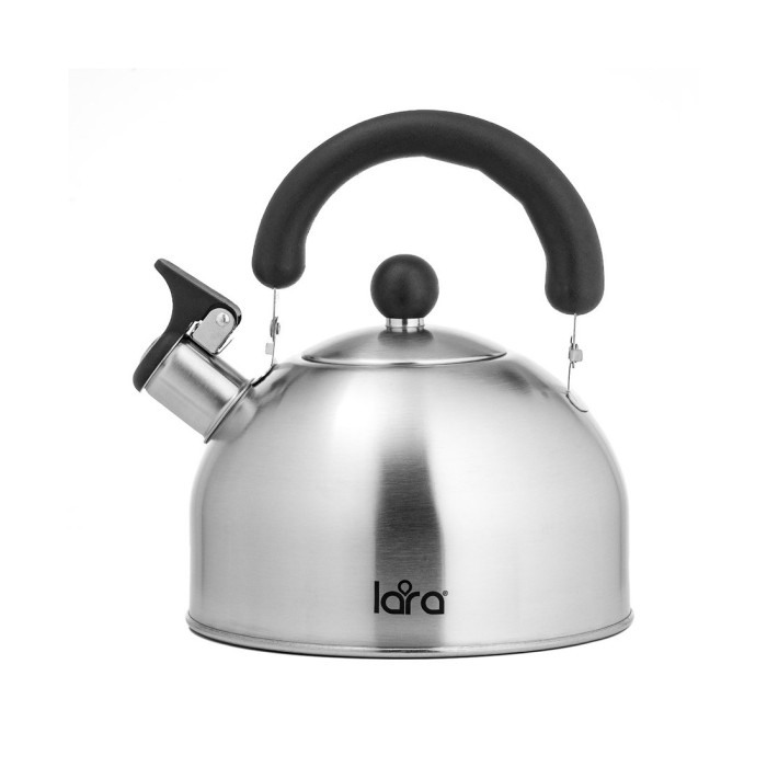 Чайник, LARA, LR00-40, матовый, Объем 2.5л, Нержавеющая сталь, Индукционное дно, Толщина стенок 0.35мм, Свисток, Складная ручка, Стальной/Черный