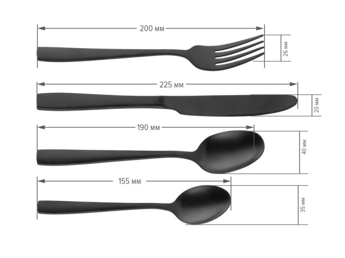 Набор столовых приборов, 24 шт., черный матовый, серия Majestic, PERFECTO LINEA