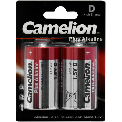 Батарейки Camelion D (LR20-BP2), alkaline Plus, комплект - 2 штуки