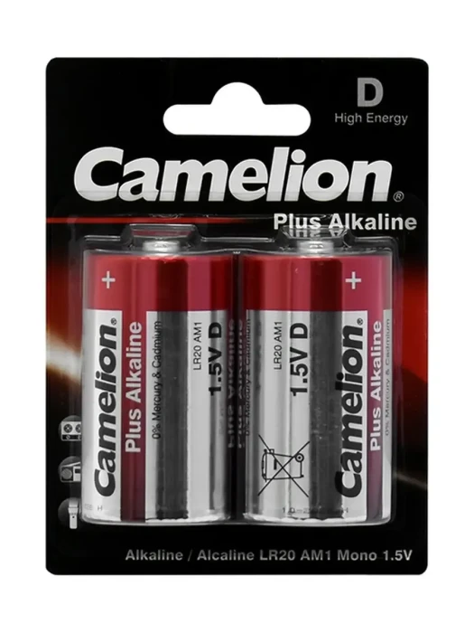 Батарейки Camelion D (LR20-BP2), alkaline Plus, комплект - 2 штуки