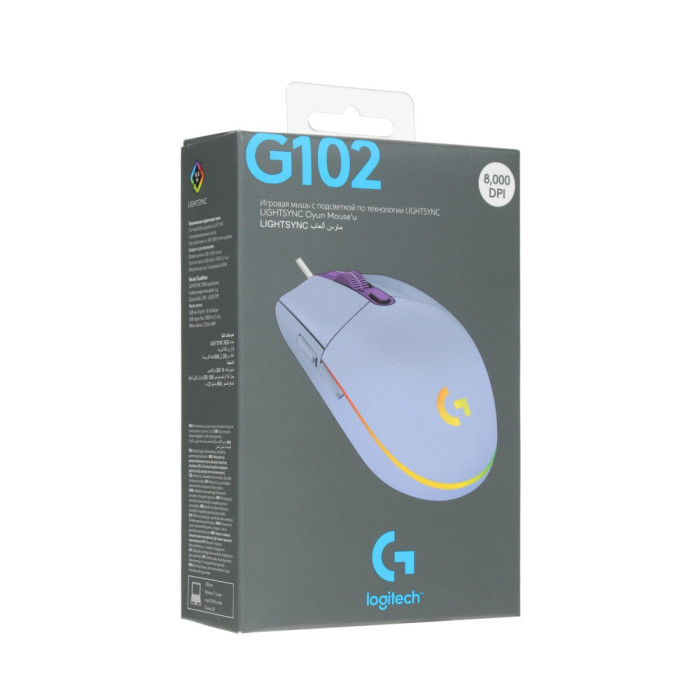 Mouse Logitech G102 LIGHTSYNC, optical, 6 buttons, 200-8000 dpi, USB, [910-005854], violet