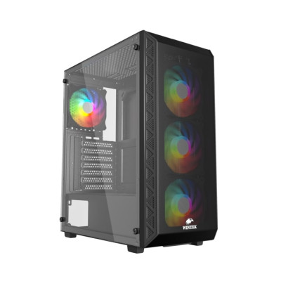 Корпус Wintek Mars PS195-6-M-B TG, ATX/Micro ATX, USB 1*3.0/2*2.0, 0,45mm, 4*12cm ARGB fan (контроллер + пульт д/у в комплекте), чёрный