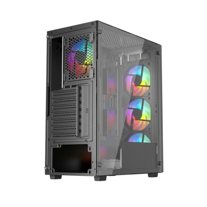 Корпус Wintek Mars PS195-6-M-B TG, ATX/Micro ATX, USB 1*3.0/2*2.0, 0,45mm, 4*12cm ARGB fan (контроллер + пульт д/у в комплекте), чёрный