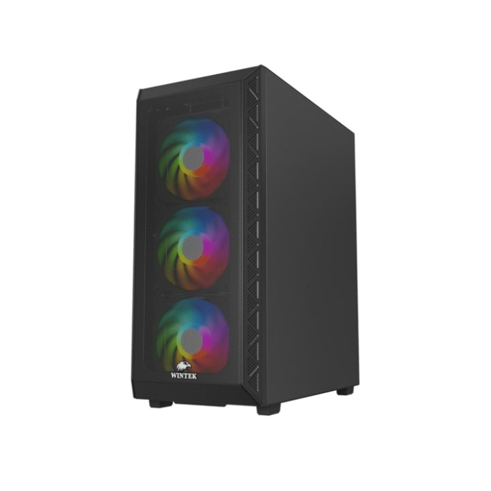 Корпус Wintek Mars PS195-6-M-B TG, ATX/Micro ATX, USB 1*3.0/2*2.0, 0,45mm, 4*12cm ARGB fan (контроллер + пульт д/у в комплекте), чёрный