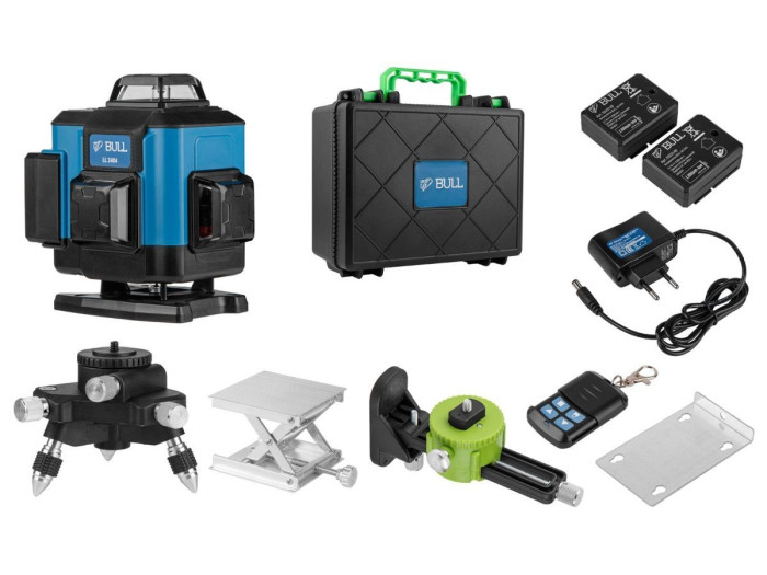 Нивелир лазерный BULL LL 3404 в чем. + аксессуары 4х360°, до 60 м, +/- 0.3 мм/м, зеленый