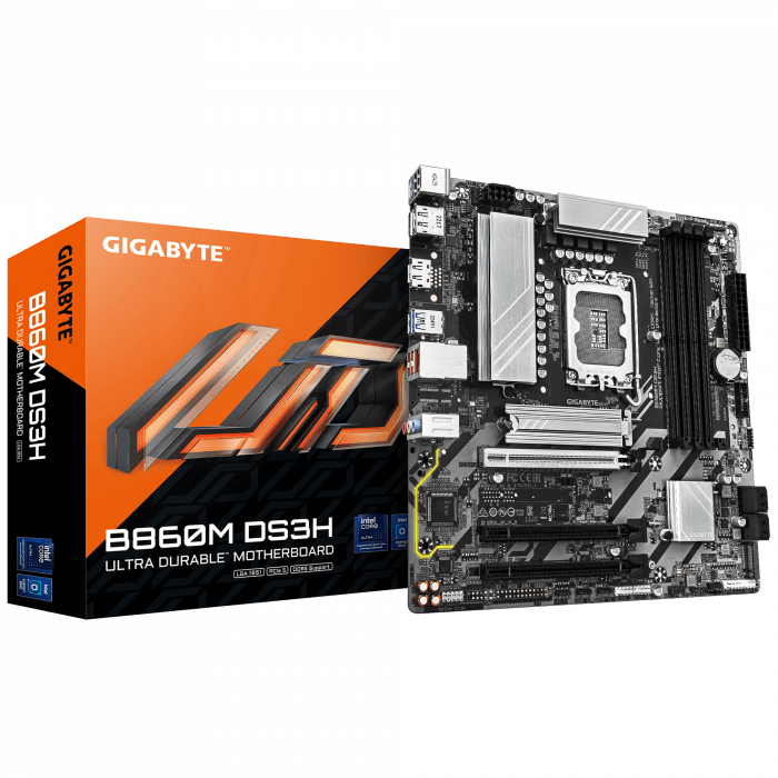 Сист.плата Gigabyte B860M DS3H 1.0, B860, LGA1851, 4xDDR5, 3xPCI-E x16, M2, SATA, 2xDP, HDMI, BOX