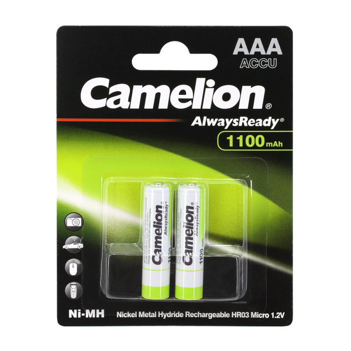 Аккумуляторы Camelion AAA, AlwaysReady NiMH, 1100mAh/1.2V, комплект - 2 штуки