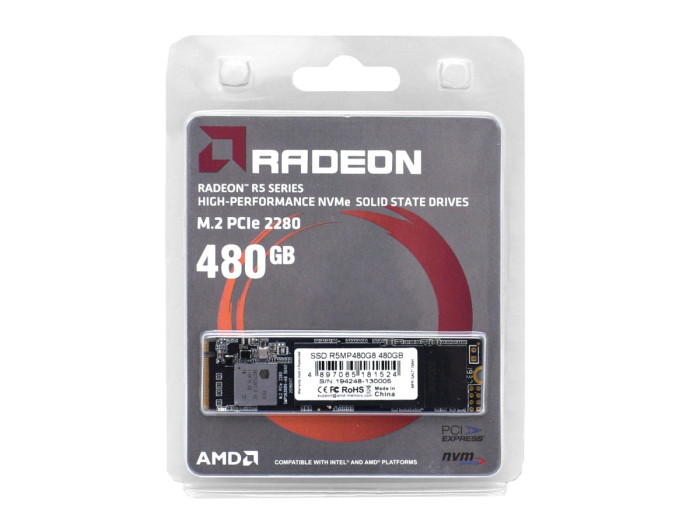 SSD M.2 PCIe  480 GB AMD Radeon R5, R5MP480G8, PCIe 3.0 x4, NVMe 1.3