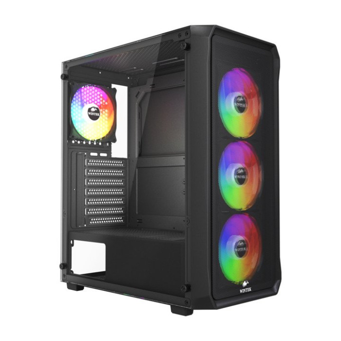 Корпус Wintek Tornado Pro PS195-B-M TG, ATX, USB 2*3.0/1*2.0, HD+Mic, 0,5mm, 4*12cm ARGB, Black