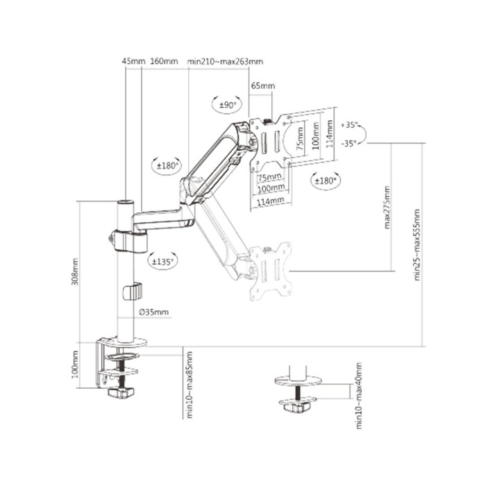 Настольный кронштейн с газлифтом XG MG-1732 для 1 монитора (17"-32")