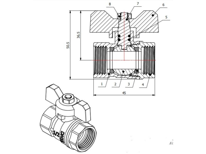 Кран шаровый 1/2" вн.-вн. бабочка PN30, AV Engineering