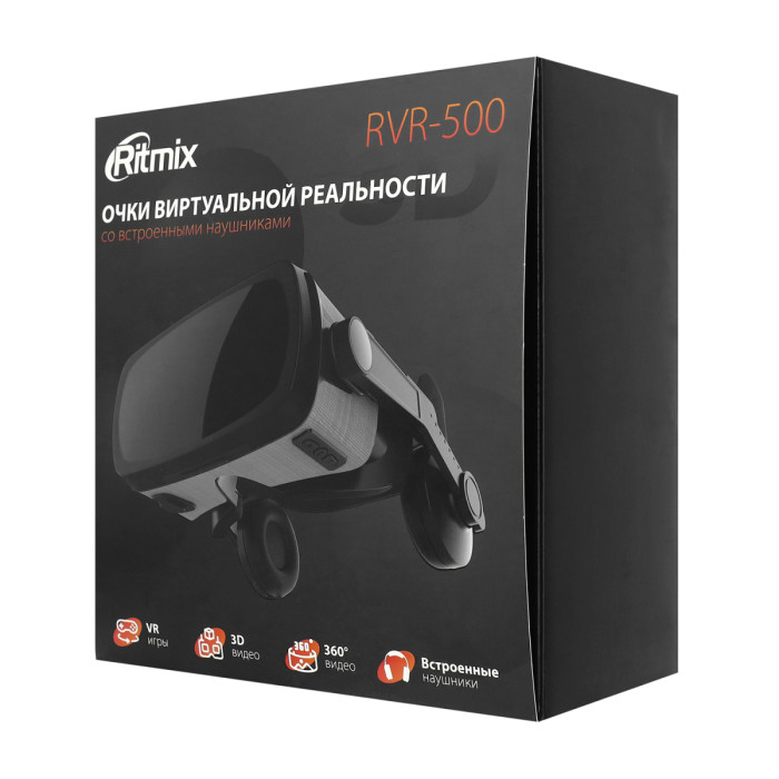Очки виртуальной реальности Ritmix RVR-500, для смартфона, VR, встроенные наушники, black