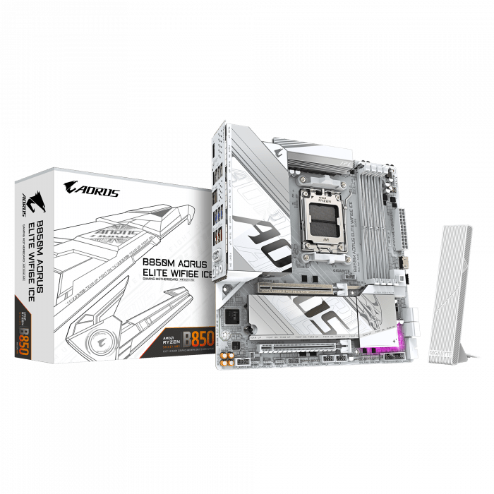 Сист.плата Gigabyte B850M A ELT WF6E ICE 1.0, B850, AM5, 4xDDR5, 2xPCI-E x16, M2, SATA, DP, fHDMI, Wi-Fi 6E, BOX