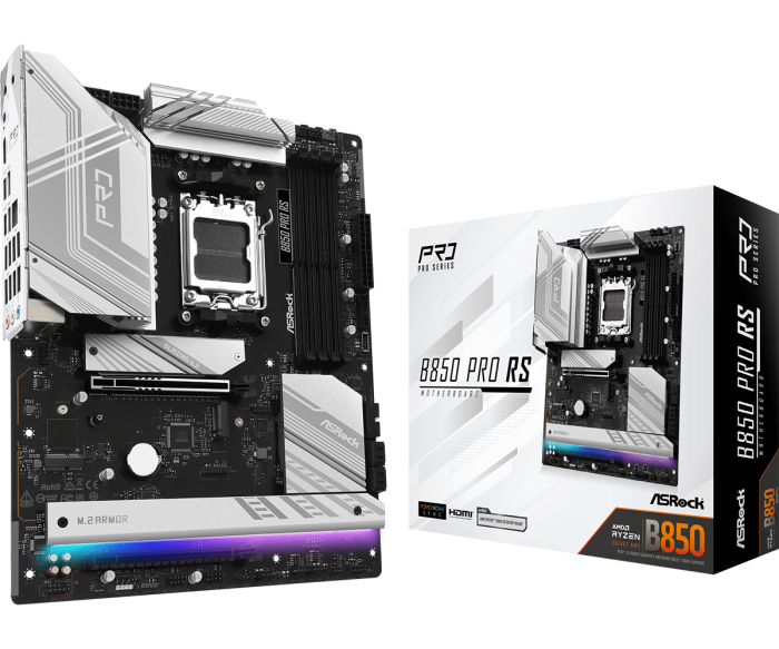 Материнская плата ASRock B850 PRO RS AM5 4xDDR5 4xSATA 3xM.2 1xUM.2 21xUSB 1xHDMI ATX