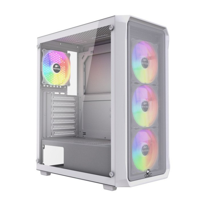 Корпус Wintek Tornado Pro PS195-W-M TG, ATX, USB 2*3.0/1*2.0, HD+Mic, 0,5mm, 4*12cm ARGB, White
