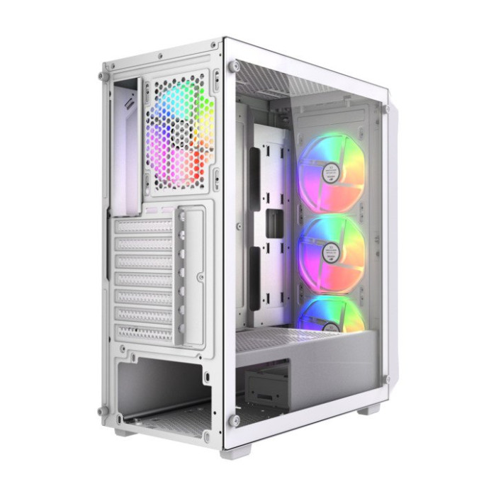 Корпус Wintek Tornado Pro PS195-W-M TG, ATX, USB 1*3.0/2*2.0, HD+Mic, 0,5mm, 4*12cm ARGB, White