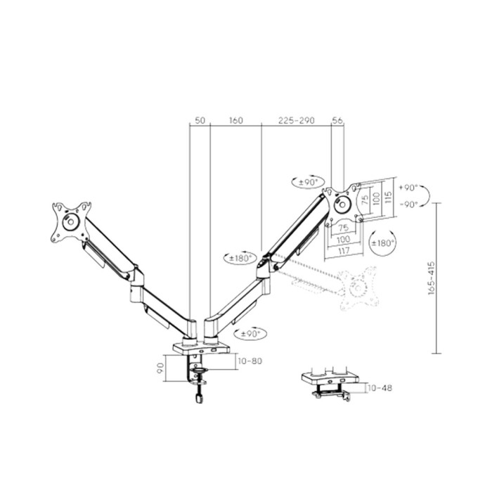 Настольный кронштейн с газлифтом XG MGA-1732D для 2-х мониторов (17"-32")