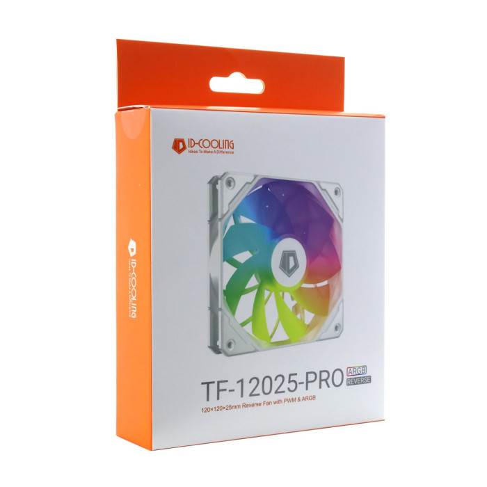 Fan for case, 12cm, ID-Cooling, TF-12025-PRO ARGB REVERSE WHITE, 500-1800rpm, 82.5CFM,4pin+3pin (5V)