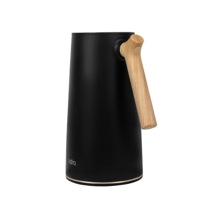 Термос, LARA, LR04-84 Black, Объем 1000 мл, Вакуумная стеклянная колба, Двойные стенки, Ручка под дерево, Черный