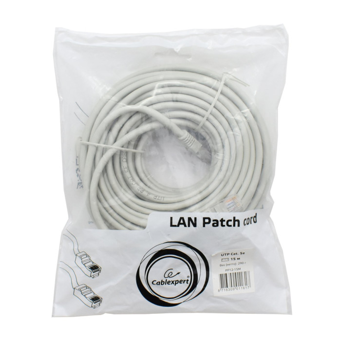 Cable  Patch cord  UTP 5e-Cat 15 m Cablexpert PP12-15M, серый