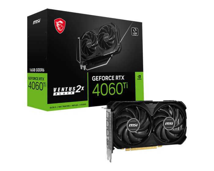 Видеокарта MSI GeForce RTX 4060TI VENTUS 2X BLACK 16G, 16G GDDR6 128-bit HDMI 3xDP