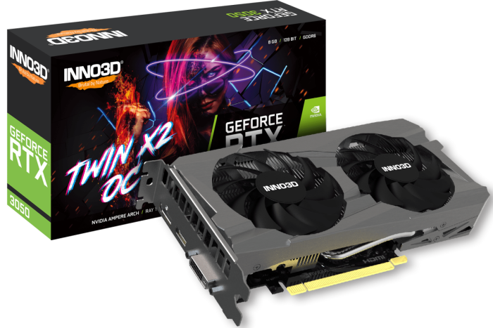 Видеокарта Inno3D GeForce RTX3050 Twin X2 OC, 8G GDDR6 128bit DVI HDMI DP N30502-08D6X-1711VA41