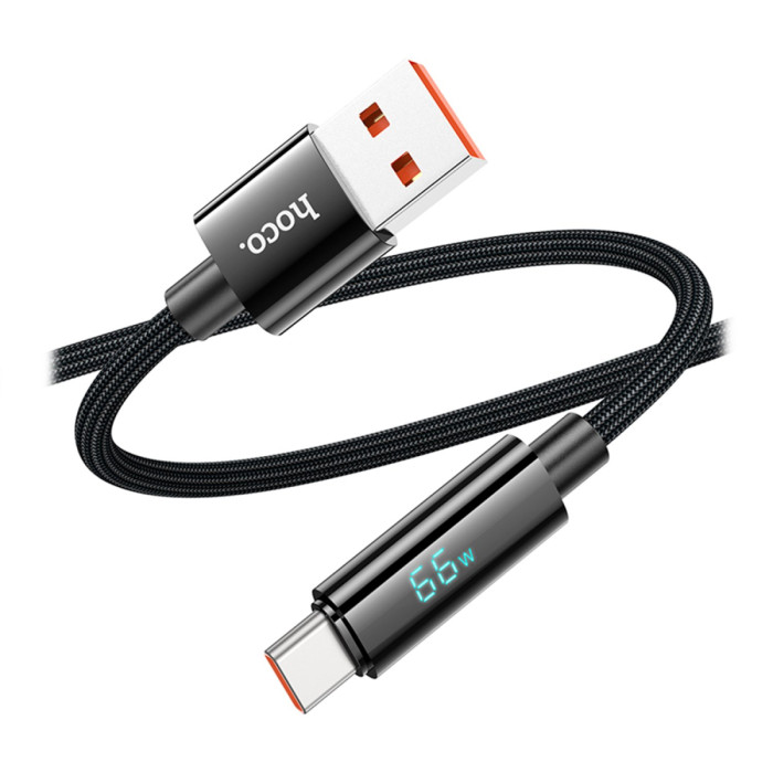Cable USB Type A - Type C, 1.2м, Hoco U125, 5A, display, black