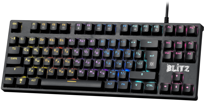 Клавиатура проводная игровая механическая Defender Blitz GK-240L RU,Rainbow (Черный), USB, ENG/RU, Н