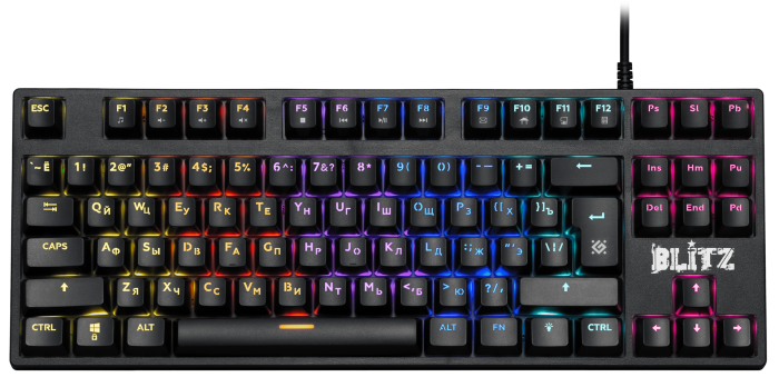 Клавиатура проводная игровая механическая Defender Blitz GK-240L RU,Rainbow (Черный), USB, ENG/RU, Н