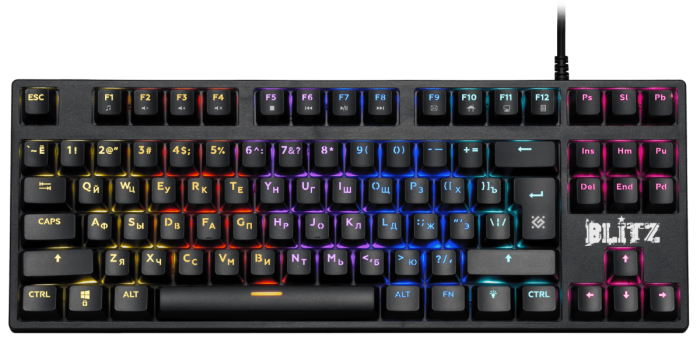 Клавиатура проводная игровая механическая Defender Blitz GK-240L RU,Rainbow (Черный), USB, ENG/RU, Н