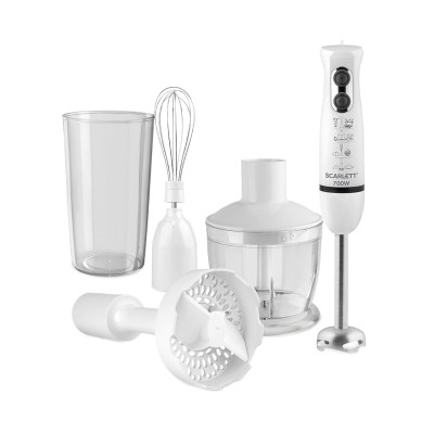 Погружной блендер, Scarlett, SC-HB42M33, Мощность 700 Вт, 2 скоростных режима, Емкость измельчителя 0,6 л, Мерный стакан 0.6л, Венчик, Белый