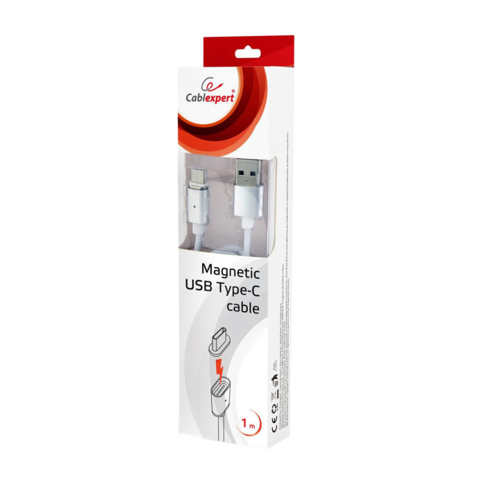 Cable USB Type A - Type C, 1.0м, Cablexpert CC-USB2-AMUCMM-1M, magnetic, USB 2.0, silver