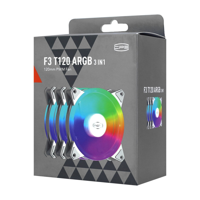 Fan kit for case, 12cm x 3,  PCCOOLER F3 T120 ARGB 3 IN 1 WH, 500-1800rpm, 46CFM