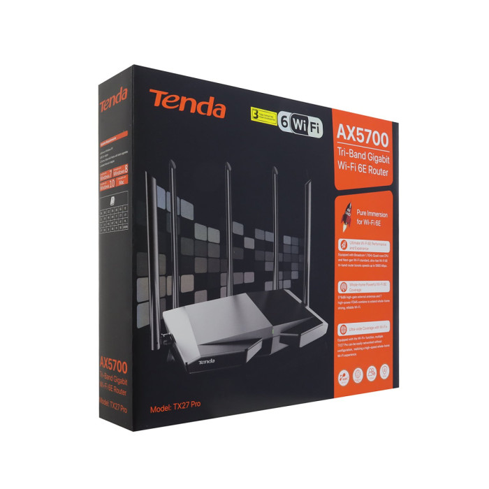 Wireless router, Tenda TX27 PRO, WiFi 6 (AX5700M), (3+1) x 10/100/1000M