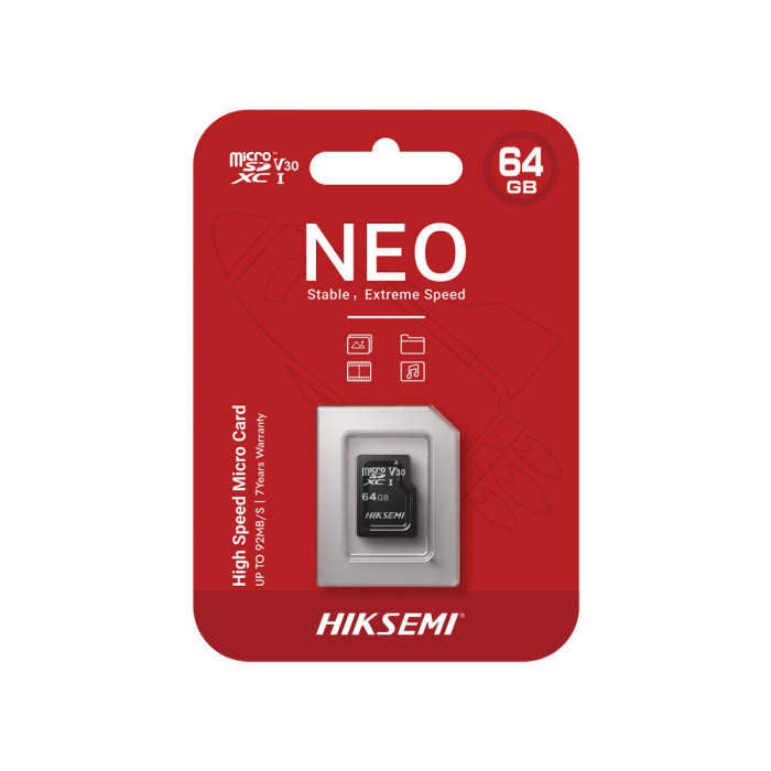 MemoryCard microSDXC  64GB, Hiksemi NEO HS-TF-C1/64G (Hikvision), V30