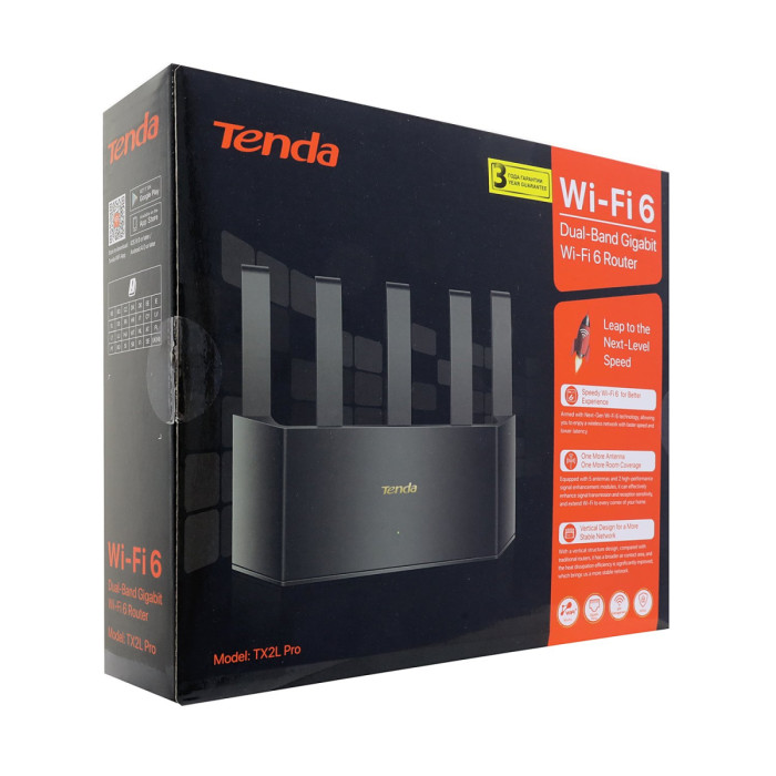 Wireless router, Tenda TX2L PRO, WiFi 6 (AX1500M), (3+1) x 10/100/1000M