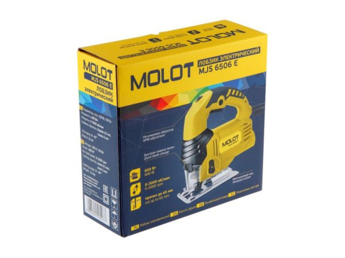 Лобзик электрический MOLOT MJS 6506 E в кор. 600 Вт, 0-3000 ход/мин, пропил до 65 мм