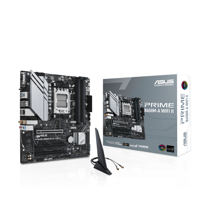 Сист.плата ASUS PRIME B650M-A WIFI II, B650, AM5, 4xDDR5, 3xPCI-E x16, 2xM2, 4xSATA, DP, HDMI, VGA, WIFI6, BOX