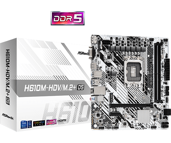 Материнская плата ASRock H610M-HDV/M.2+ D5 LGA1700 2xDDR5 4xSATA M.2 D-Sub HDMI DP Type-C mATX
