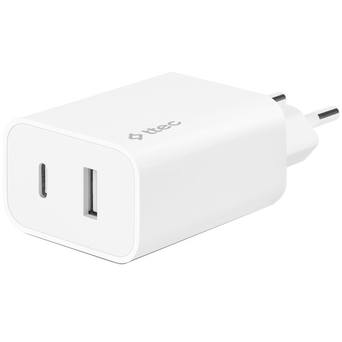 ttec SmartCharger Duo PD Travel Charger  USB-C+USB-A 30W White