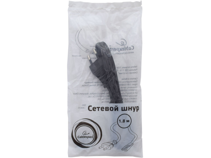 Cable power, Cablexpert PC-184/2-1.8M, (аудио-видео аппаратура, ноутбук), 2 pin, 1.8м,  black