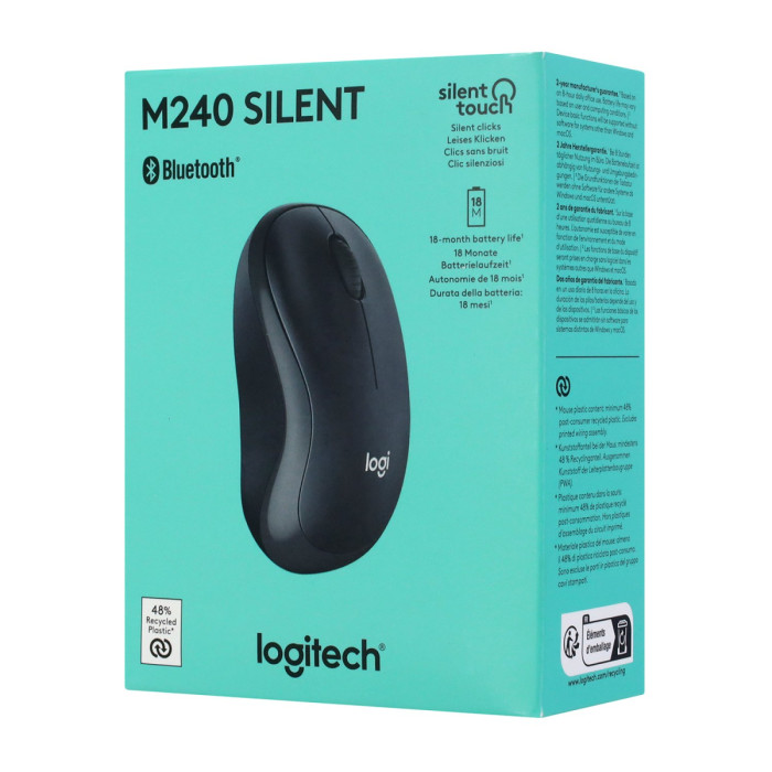 Mouse Logitech M240 Silent , Wireless, 400-4000 dpi, BT , (910-007119) , 1x AA , GRAPHITE