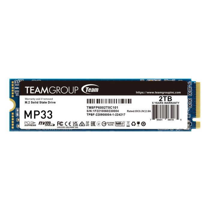 Твердотельный накопитель 2000GB SSD TeamGroup MP33 M.2 2280 R1800Mb/s W1500MB/s TM8FP6002T0C101